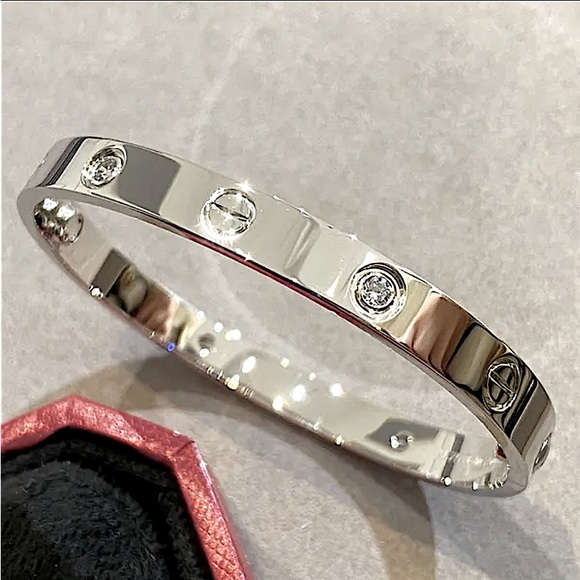 Stampd Jewelry - Love Luxury Platinum Bangle Bracelet Screw with Stones Silver Luxury